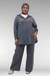 67038 Büyük Beden Erkek Yakalı Müslin Pantolonlu Takım - Antrasit