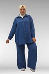 67038 Büyük Beden Erkek Yakalı Müslin Pantolonlu Takım - İndigo