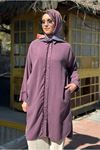 26Y7086 - LİLA -  UZUN PÜSKÜL DETAY MODAL GÖMLEK