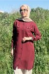 26Y6525 - BORDO- TAŞLI PÜSKÜL DETAY UZUN TENCEL GÖMLEK 