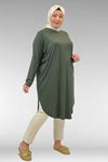38110  Büyük Beden Düşük Kol Penye Tunik - Haki