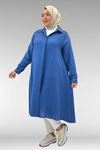 58093 Büyük Beden Mevlana Kesim Müslin Gömlek - İndigo