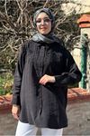 26Y6550 - SİYAH - SIRALI BONCUK İŞLEMELİ GÖMLEK