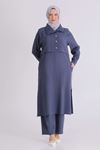 26YV3560 - DUMAN MAVİ - Büyük Beden Tesettür Pantolonlu Takım