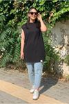25Y3725 - SİYAH - OMUZU BİYELİ KOLSUZ TUNİK