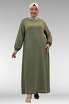 62007 Büyük Beden Kolu Lastikli Elbise - Haki