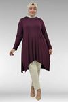 58070 Büyük Beden Asimetrik Kesim Penye Tunik - Bordo