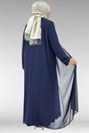 62016 Büyük Beden Yapıştırma Taş Detaylı Sandy-Şifon Elbise - Lacivert