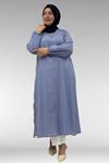 68042 Büyük Beden Kolu Lastikli Pitikare Tunik - Pitikare Saks