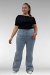 9137-22 Büyük Beden İspanyol Paça Kot Pantolon - Kar Yıkama Buz Mavi