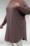 26Y38111 - VİZON - Büyük Beden Basic Penye Tunik 