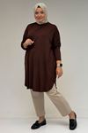 26Y38111 - KAHVE - Büyük Beden Basic Penye Tunik