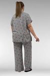 67802 Büyük Beden Yanı Yırtmaçlı Milan Pijama Takımı - Kırmızı Kurdele Desenli