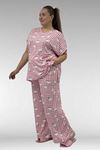 67802 Büyük Beden Yanı Yırtmaçlı Milan Pijama Takımı - Kedi Desenli