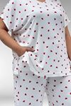 67802 Büyük Beden Yanı Yırtmaçlı Milan Pijama Takımı - Kırmızı Kalp Desenli