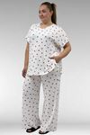 67802 Büyük Beden Yanı Yırtmaçlı Milan Pijama Takımı - Kırmızı Kalp Desenli
