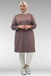38501 Büyük Beden Basic Penye Tunik - Vizon