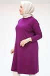 38501 Büyük Beden Basic Penye Tunik - Mor
