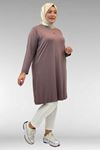 38501 Büyük Beden Basic Penye Tunik - Vizon