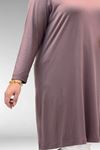 38501 Büyük Beden Basic Penye Tunik - Vizon