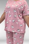 67805 Büyük Beden Desenli Şort-Tişört Pijama Takımı - Kedi Desenli