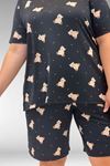 67805 Büyük Beden Desenli Şort-Tişört Pijama Takımı - Ayıcık Desenli