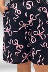 67805 Büyük Beden Desenli Şort-Tişört Pijama Takımı - Pembe Kurdele Desenli