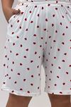 67805 Büyük Beden Desenli Şort-Tişört Pijama Takımı - Kırmızı Kalp Desenli