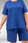 67806 Büyük Beden Şort -Tişört Penye Pijama Takımı - İndigo
