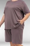 67806 Büyük Beden Şort -Tişört Penye Pijama Takımı - Vizon