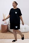 67807 Büyük Beden Baskılı Şort-Tişört Pijama Takımı - Siyah