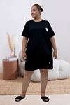67807 Büyük Beden Baskılı Şort-Tişört Pijama Takımı - Siyah