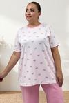 67809 Büyük Beden Üstü Desenli Kombinli Milan-Modal Pijama Takımı - Antrasit Kurdele Desenli