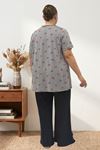 67809 Büyük Beden Üstü Desenli Kombinli Milan-Modal Pijama Takımı - Kırmızı Kurdele Desenli