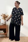 67809 Büyük Beden Üstü Desenli Kombinli Milan-Modal Pijama Takımı - Ayıcık Desenli