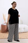 67808 Büyük Beden Kombinli Modal -Milan Pijama Takımı - Kırmızı Kurdele Desenli