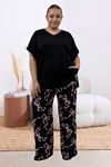 67808 Büyük Beden Kombinli Modal -Milan Pijama Takımı - Pembe Kurdele Desenli