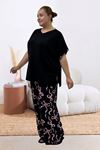 67808 Büyük Beden Kombinli Modal -Milan Pijama Takımı - Pembe Kurdele Desenli