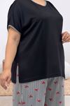 67808 Büyük Beden Kombinli Modal -Milan Pijama Takımı - Kırmızı Kurdele Desenli