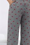 67808 Büyük Beden Kombinli Modal -Milan Pijama Takımı - Kırmızı Kurdele Desenli