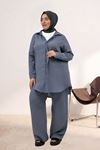 67051 Büyük Beden Kol Manşetli Pantolonlu Müslin Takım - Antrasit
