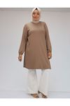 38014 Büyük Beden  Basic Penye Tunik - Vizon