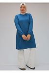 38014 Büyük Beden  Basic Penye Tunik - İndigo