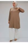 38014 Büyük Beden  Basic Penye Tunik - Vizon