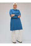 38014 Büyük Beden  Basic Penye Tunik - İndigo