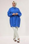 68069 Büyük Beden Büzgü Detaylı Double Tensel Tunik - İndigo
