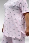 67801 Büyük Beden Kısakol Desenli  Pijama Takımı - Antrasit Kurdele Desenli