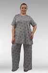 67801 Büyük Beden Kısakol Desenli  Pijama Takımı - Kırmızı Kurdele Desenli