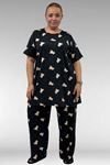 67801 Büyük Beden Kısakol Desenli  Pijama Takımı - Ayıcık Desenli