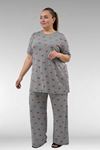 67801 Büyük Beden Kısakol Desenli  Pijama Takımı - Kırmızı Kurdele Desenli